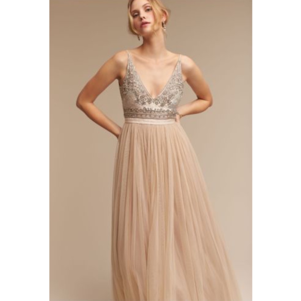 BHLDN Beige Embellished Maxi Dress